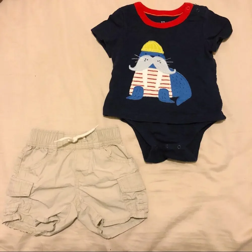Gap Walrus Outfit, Bodysuit and Shorts 6-12 Month Boy